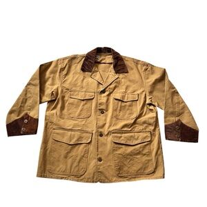 Vintage 80s/90s barn jacket, tan with brown corduroy collar & cuffs